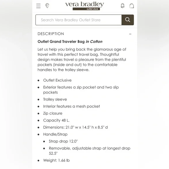 Vera Bradley NEW  HUGE traveler tote. Has the shoulder strap. No callouts - Picture 8 of 9